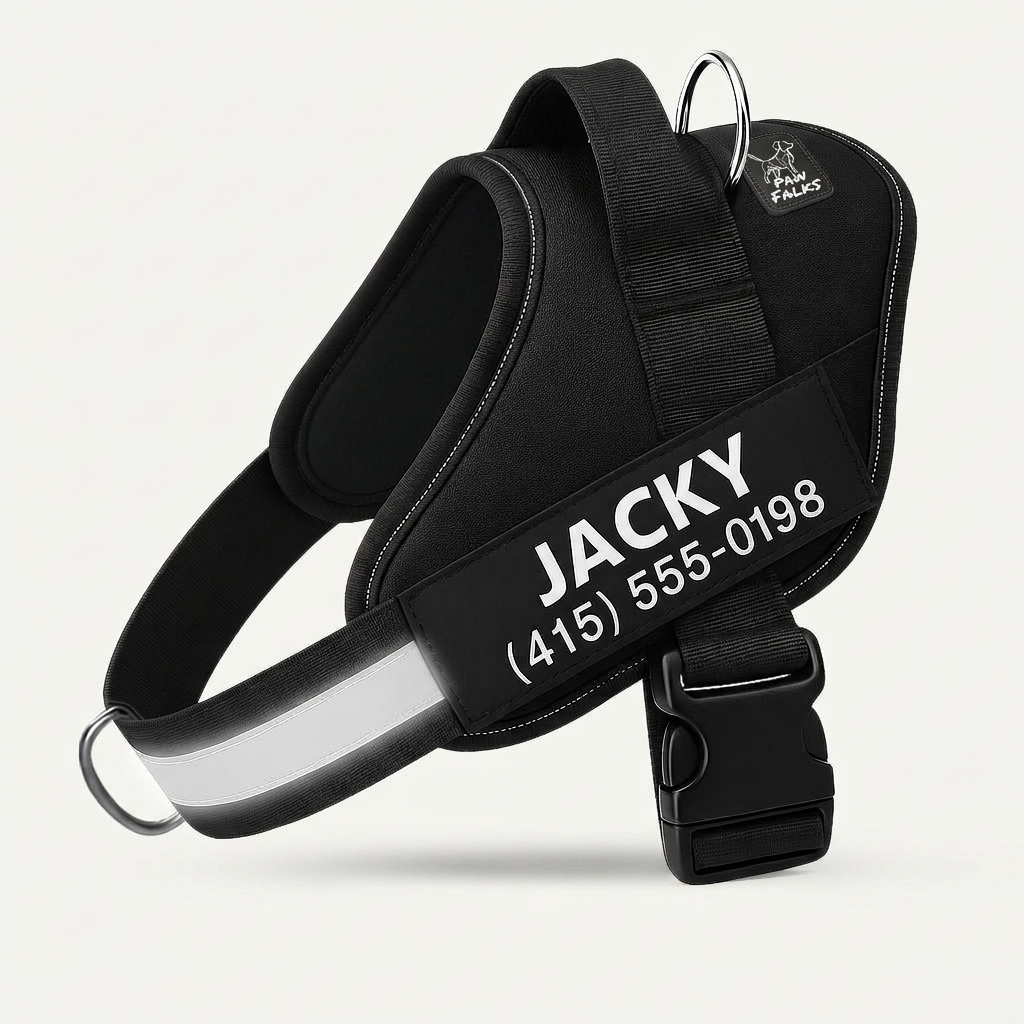 Black personalized Pawfalks No Pull Harness